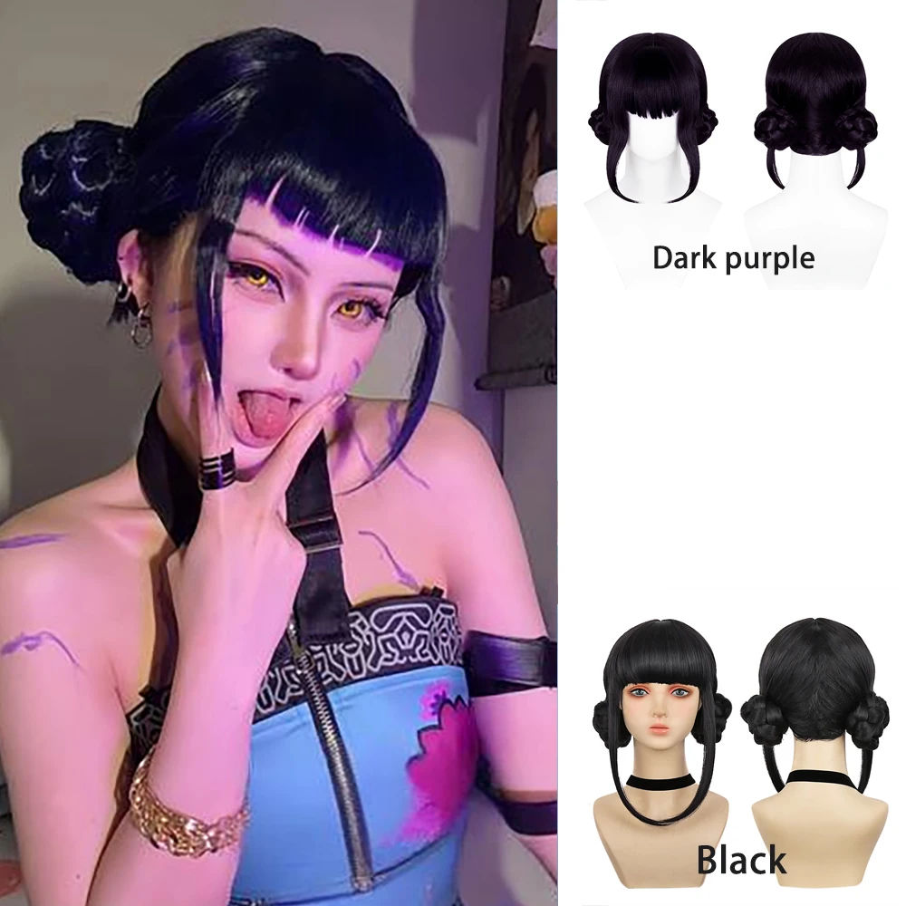 

Anime Kpop Demon Hunters‌ Zoe Cosplay Synthetic Hair Black Dark Purple Halloween Christmas Daily Party High-Quality Wig