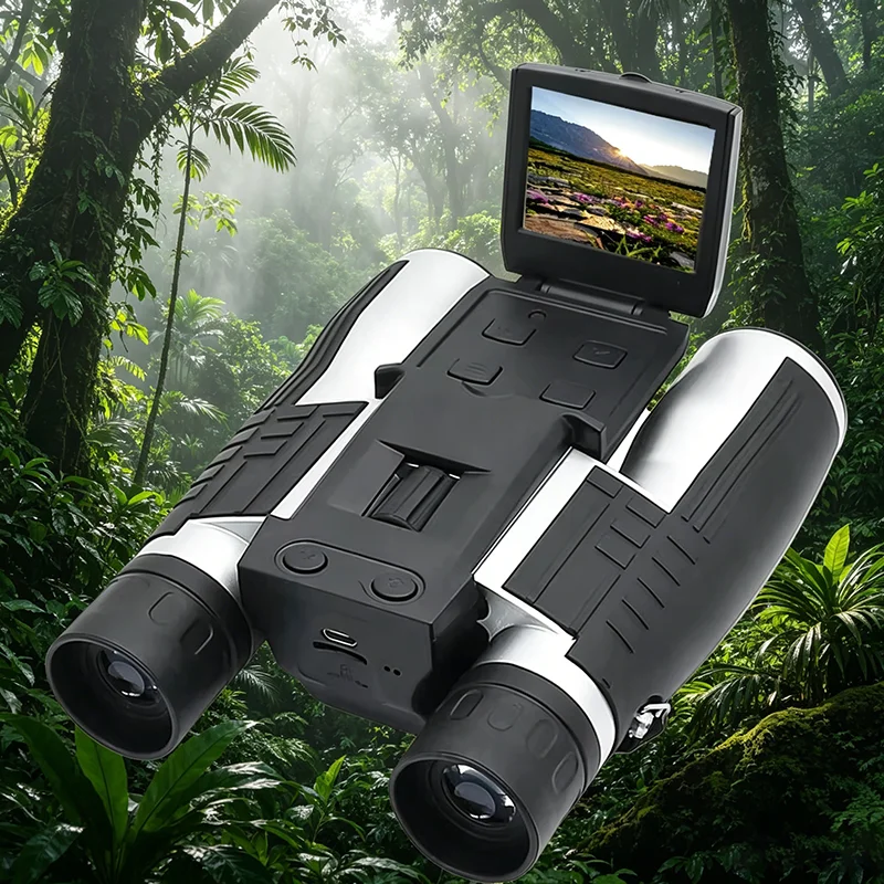 

12x32 Silver High Definition Photo Video Starlight Birdwatching Mirror Binocular Camera with Screen Digital Telescope Outdoor