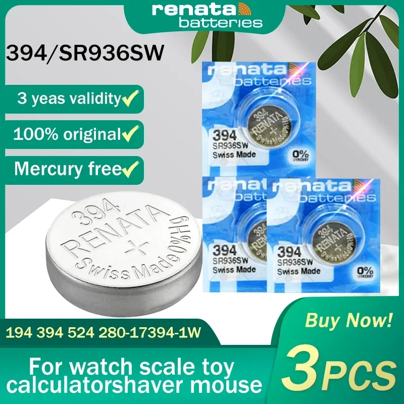 3PCS Original Renata 394 SR936SW AG9 LR936 1.55V Silver Oxide Watch Battery 194 LR45 For Toy Scale Swiss Made Button Coin Cells