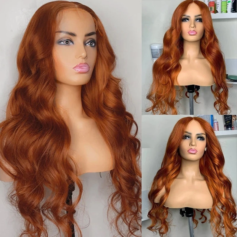 Ginger Orange Color Lace Front Synthetic Hair Wig For Women Wavy Lace Wig Glueless  Hear Resistant Fiber