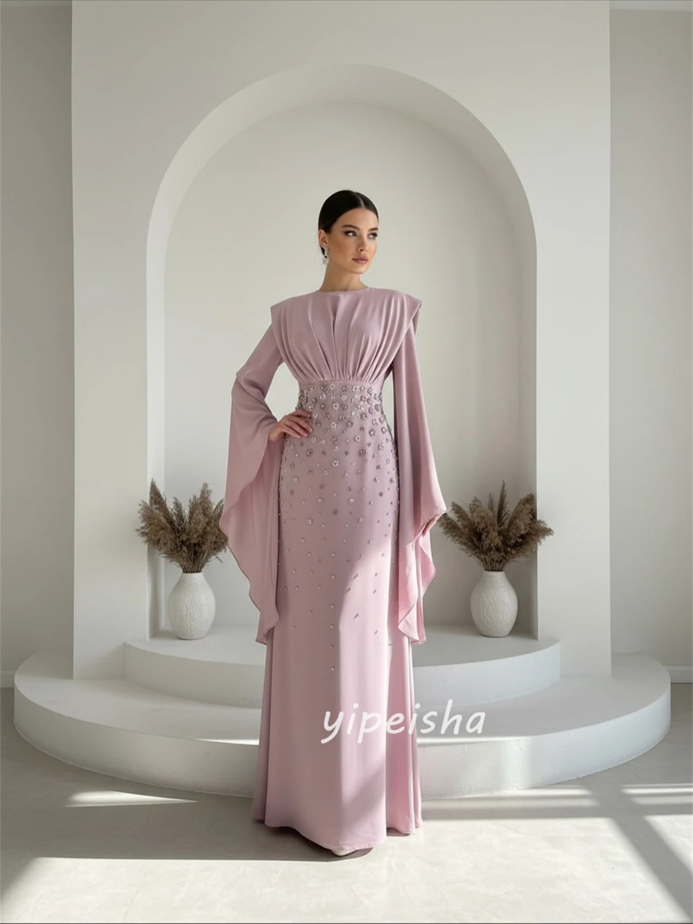 Классический трикотаж в современном стиле по индивидуальному заказу, со стразами и бисером, прямые длинные платья с круглым вырезом, вечерние платья, доступны размеры в стиле ретро