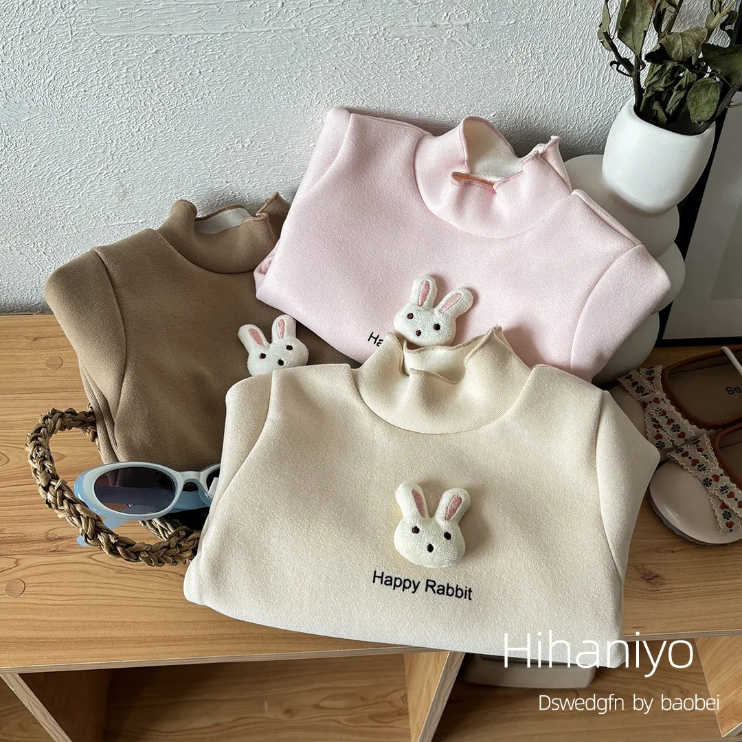 Girls' Thermal Turtleneck Shirt - Winter Fleece Lined Long Sleeve Top, Korean Style Thickened Warm Tee for Baby Toddler Kids
