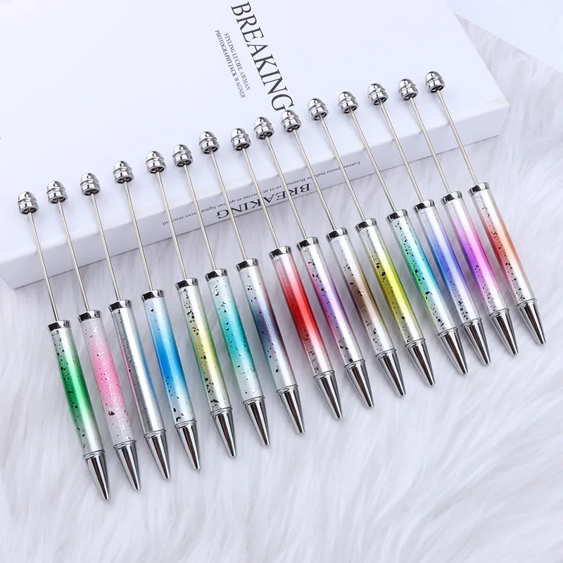 50pcs DIY Beaded Pen UV Plated Starry Glitter Gradient Beaded Ballpoint Pen Personalized Handmade Bead Gift Pens Office Supplies