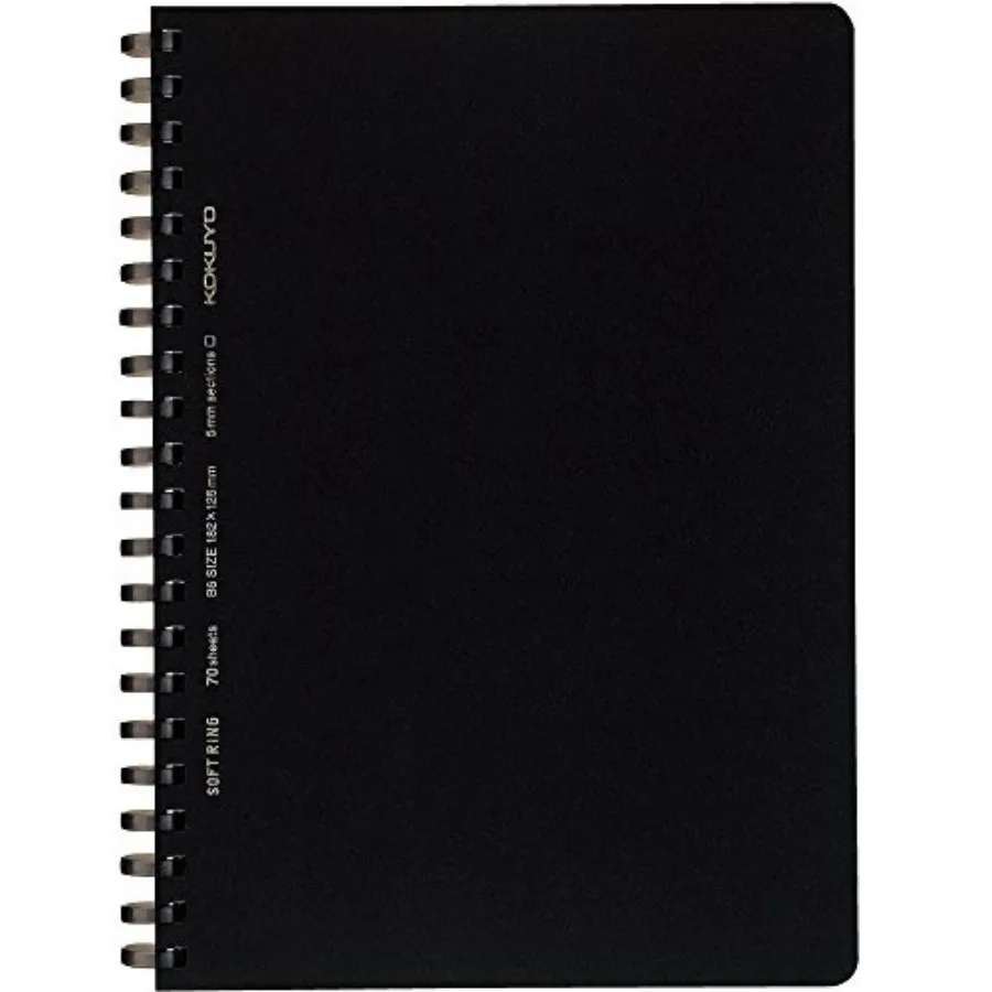 Spiral Graph Notebook, 7.2'' x 5'' Business Journal B6 Soft Ring Notebooks with 5mm Grid Ruled, 70 Perforated Sheets, Black 1 S