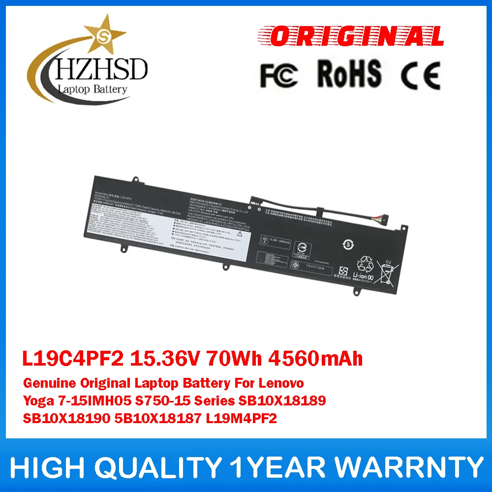 

L19C4PF2 15,36 В 70 Втч 4560 мАч Оригинальный аккумулятор для ноутбука Lenovo Yoga 7-15IMH05 S750-15 SB10X18189 SB10X18190 5B10X18187