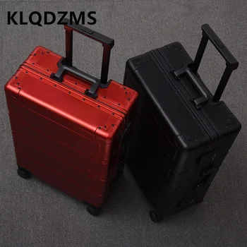 KLQDZMS 남성용 비즈니스 트롤리 케이스, 모든 알루미늄 마그네슘 합금 탑승 상자, 20 인치, 24 인치, 26 인치, 28 기내 수하물