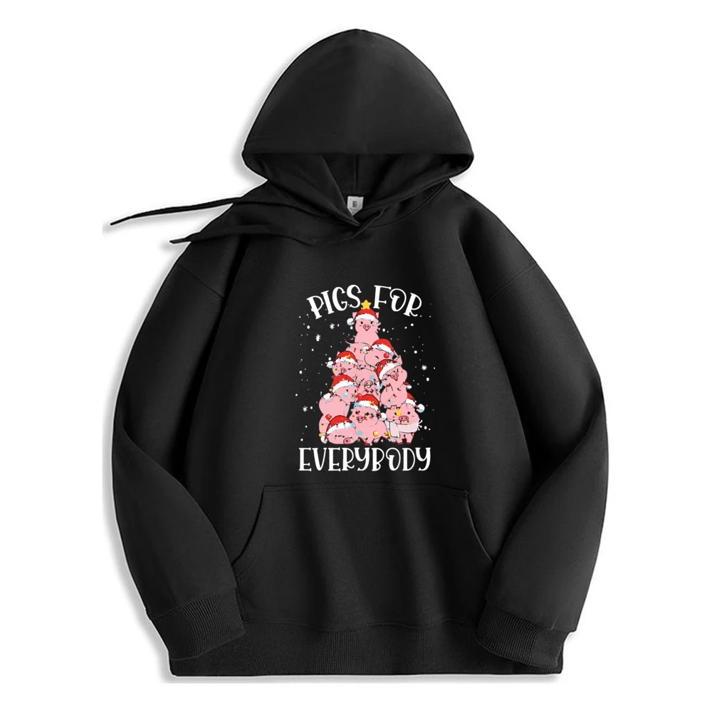 

Pig Christmas Tree Lights Pig Lover Hoodie Casual Graphic Tops Adult MensComfortable Designer Clothes