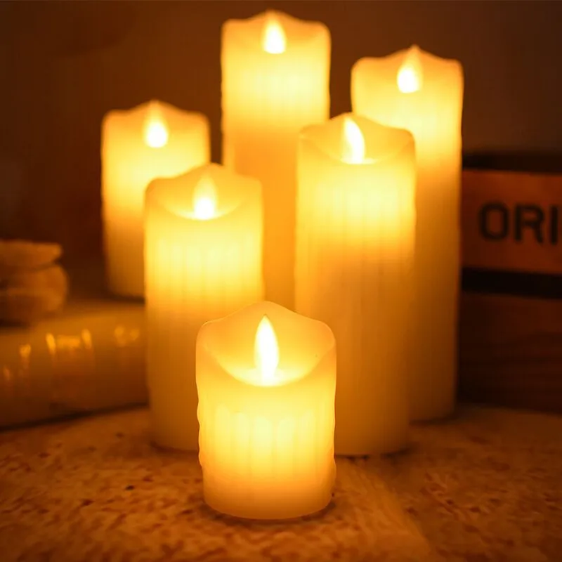 Juego de velas de cera de parafina D5.3, iluminación de boda y Navidad, con batería, 6 unidades