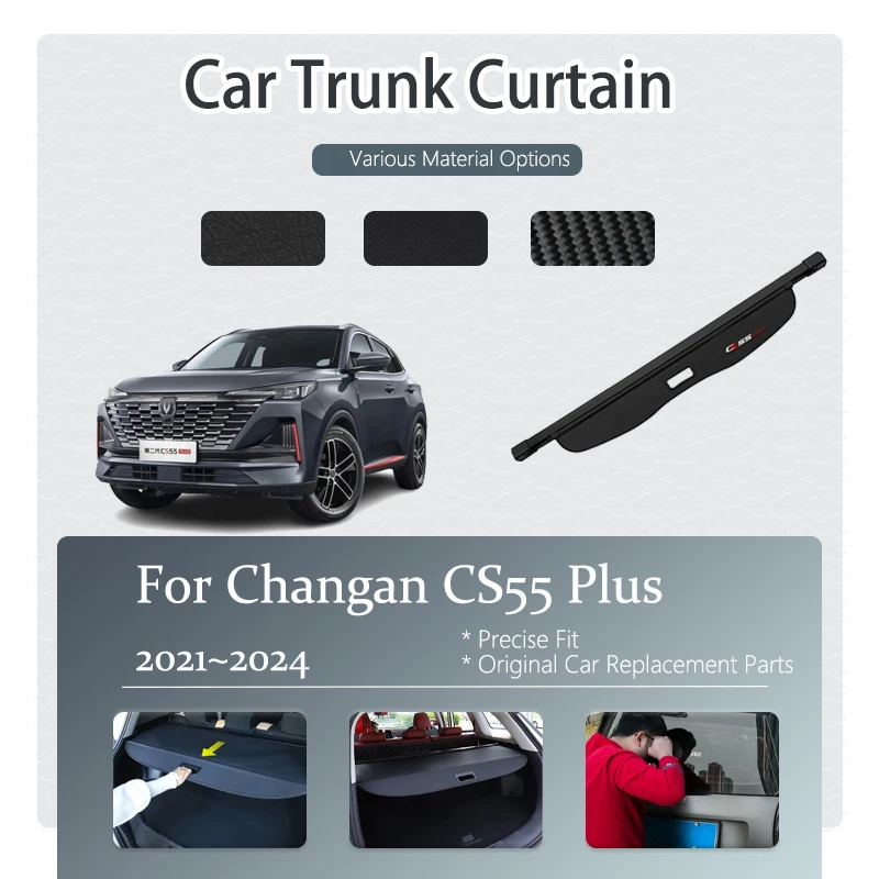 Car Trunk Curtain Covers For Changan CS55 Plus 2021 2022 2023 2024 Retractable Storage Trunk Rack Partition Shelters Accessories