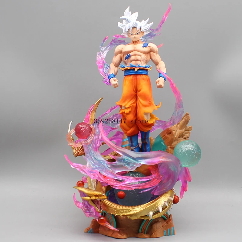 28cm Anime Dragon Ball Figures GK Fantastic Freedom Son Goku Action Figures White Hair Can Emit Light PVC Model Birthday Gifs