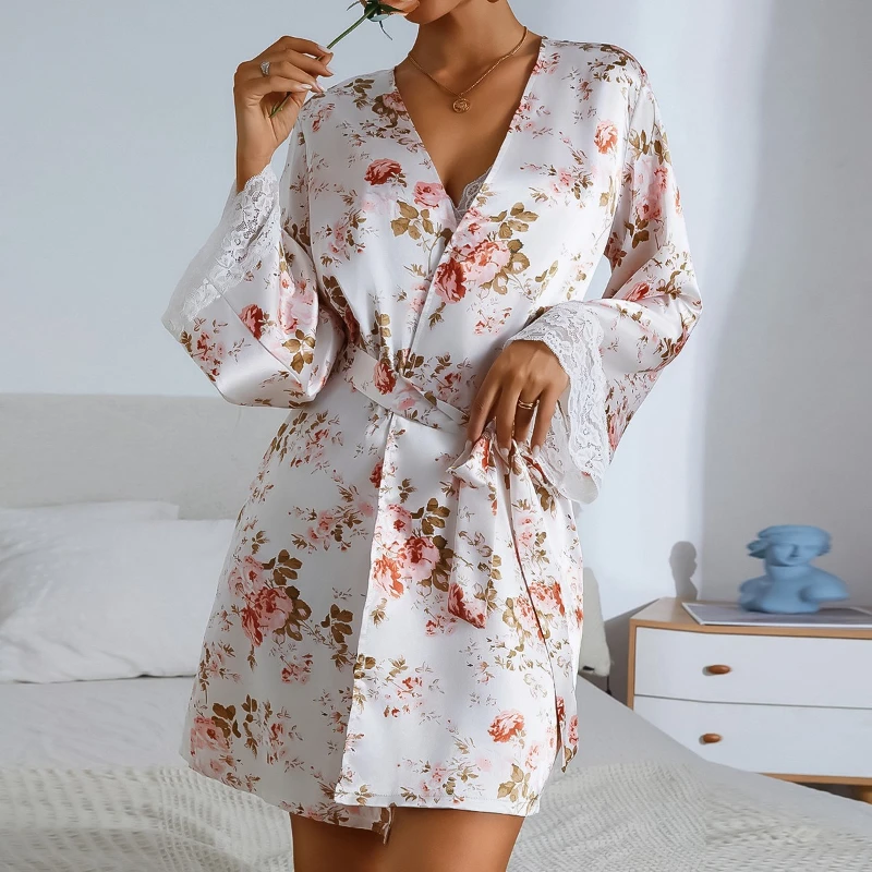 가을 여성용 잠옷, 섹시 레이스 가디건, 홈웨어, 목욕가운, 파자마, 인기 판매 상품