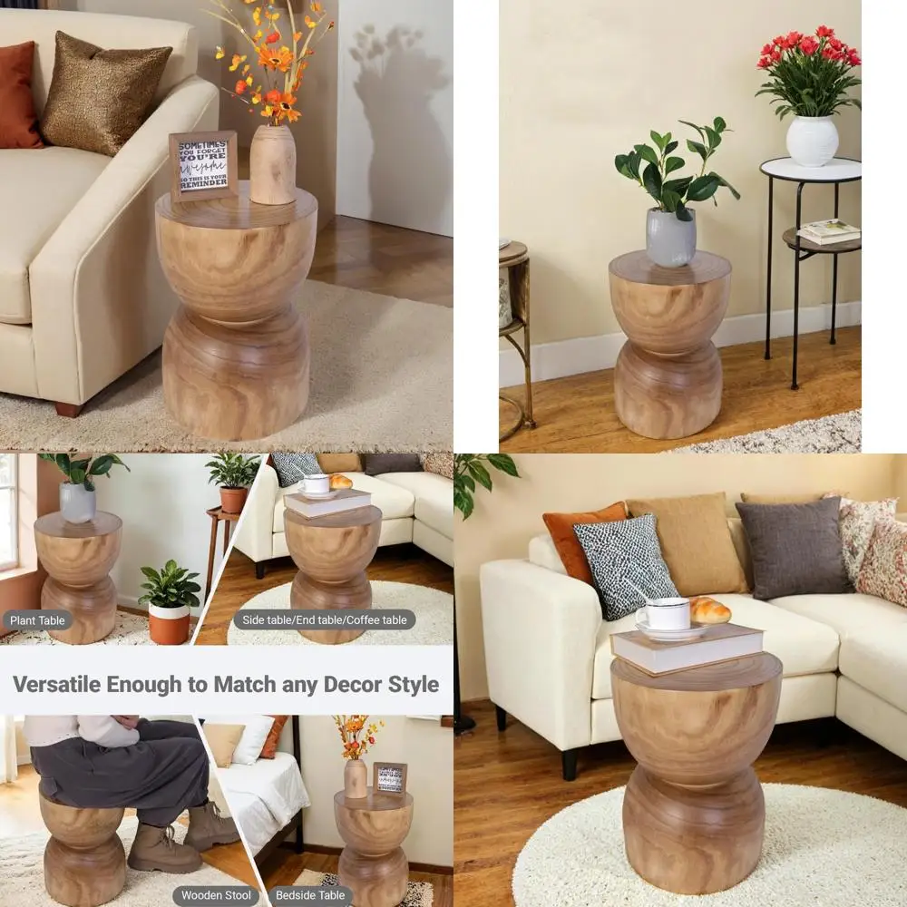 

Торцевой столик ручной работы в деревенском стиле, натуральное дерево павловнии 15,75, компактный круглый журнальный столик