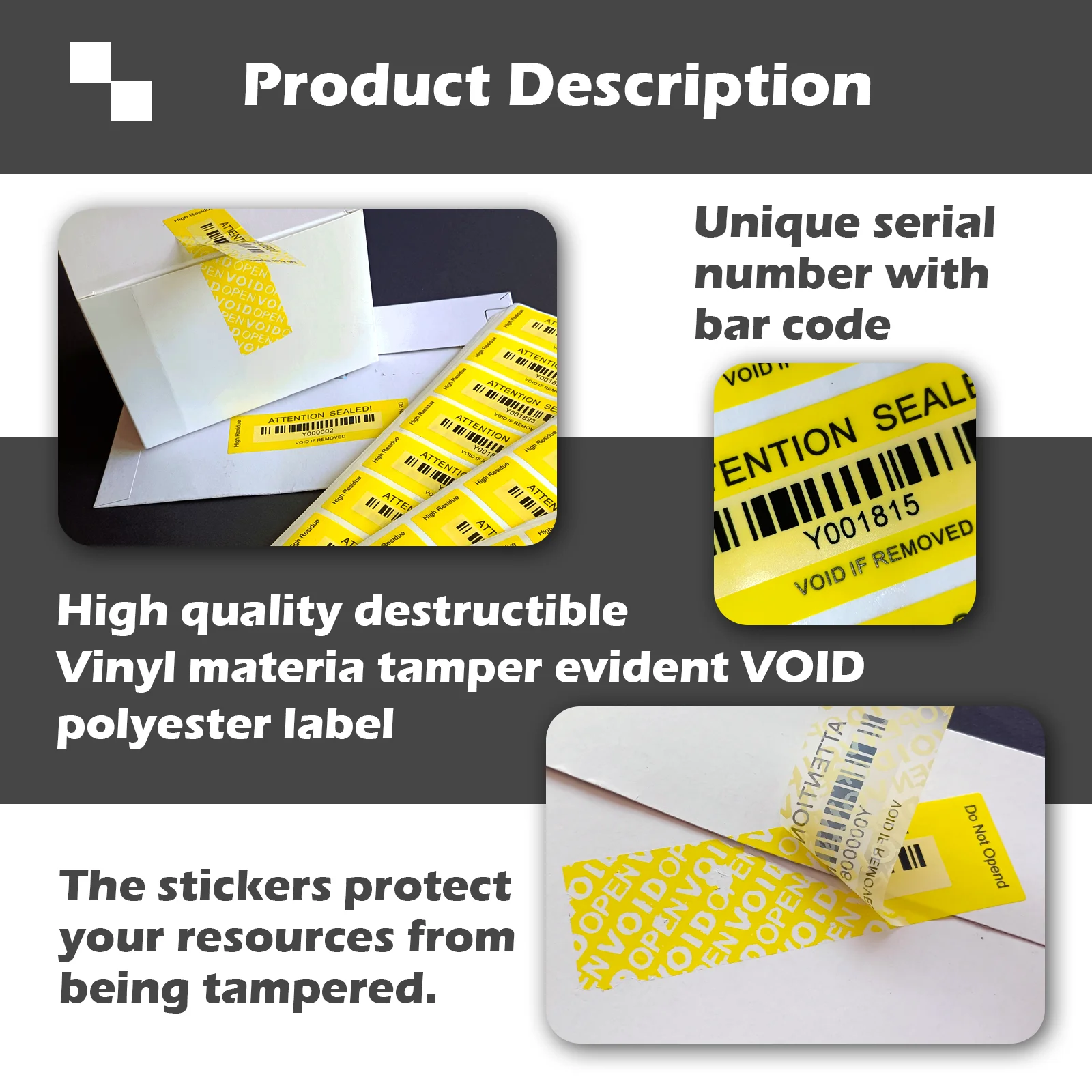 Imagem -02 - Tamper Evident Labels 100 Transferência Total Garantia de Segurança Void Adesivos Amarelo Triple Serial Numbers Seal Sticker 8.5x2.5cm