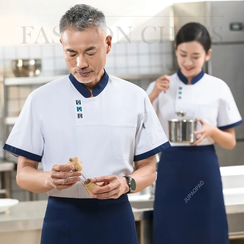 

New Summer breathable high-end hotel chef uniform short sleeved men's and women's restaurant bakery bread kitchen work uniform