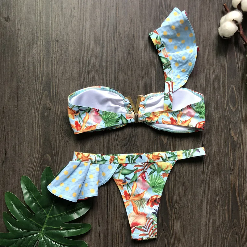 High Quality Stylish Swimsuit New Vintage Print Split Swimsuit Women's Two-Piece Bikini Peplum Bikini Size S-L