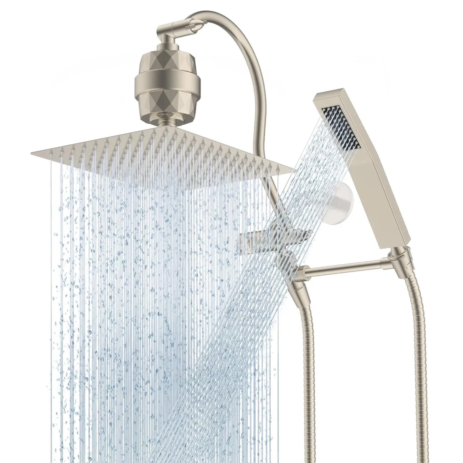 

All Metal CUPC Certified 10 Inch Rainfall Shower Head With Handheld Wand And Adjustable Arm