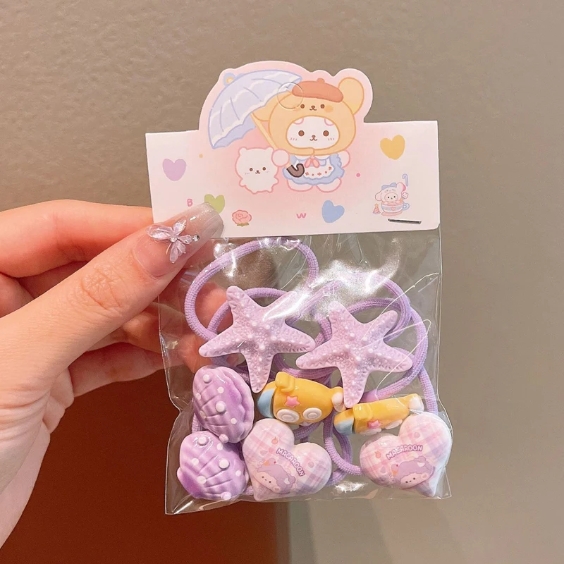 8 Pcs Children's Hair Bands Pink Starfish Shell Hairband Hair Accessories Baby Small Rubber Bands Hair-friendly Girls Hair Ties view 6