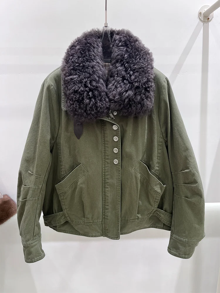 Neue frauen Winter Gans Unten Jacke Denim Jacke Echte Natürliche Lamm Schafe Pelz Kragen Mäntel Luxus Weibliche Outwear Kleidung