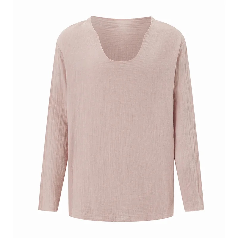 Men s Loose Fit T-Shirt Distressed Edge Solid V Neck Long Sleeve Tops Perfect for Spring Fall