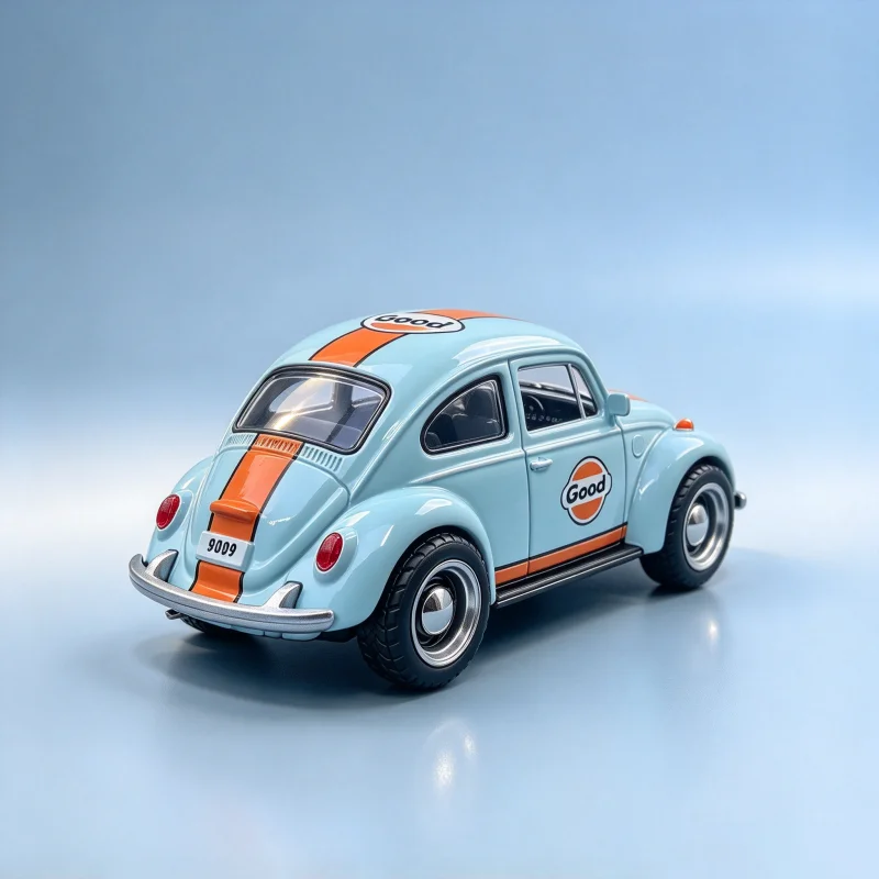 1:36 Retro Bug Shape Alloy Diecast Car Model, Racing Stripe Desktop Collectible Ornament