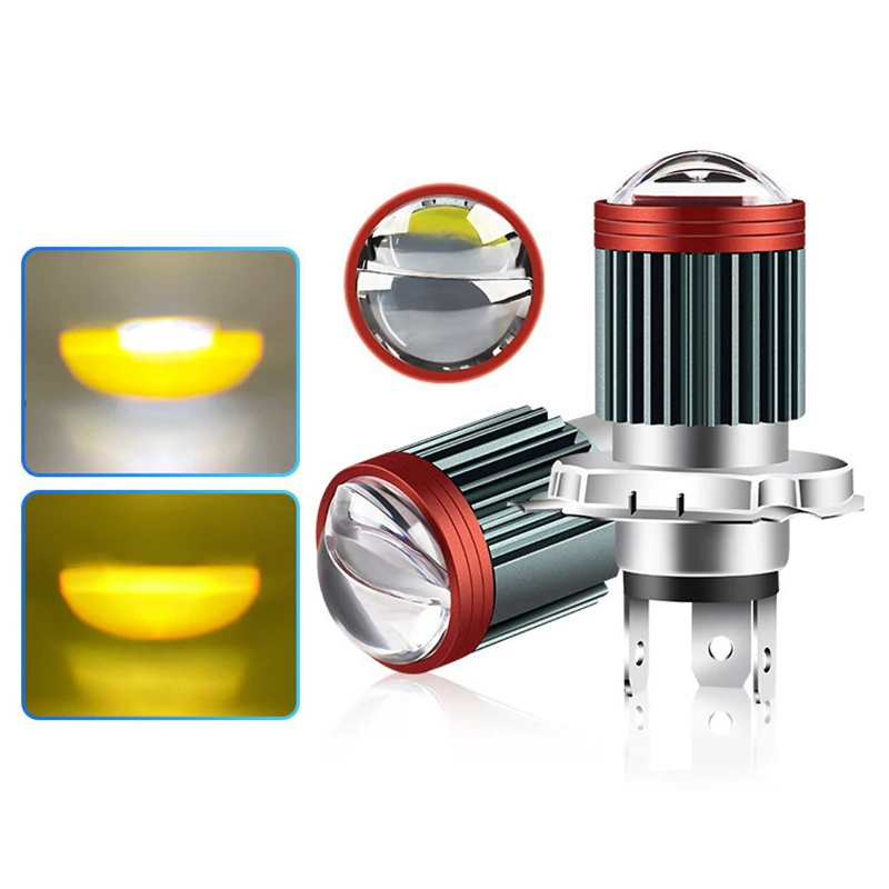 1Pcs LED Lights H4 H6 Moto Headlight Bulb Double Fisheye Convex Lens Hi Beam Low Beam Scooter Motorbike White Yellow Lamp