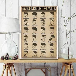 Retro Types of Haircuts Barber Poster Print Canvas Painting Vintage Hairstyle Knowledge Wall Art for Barber Shop Home Decor