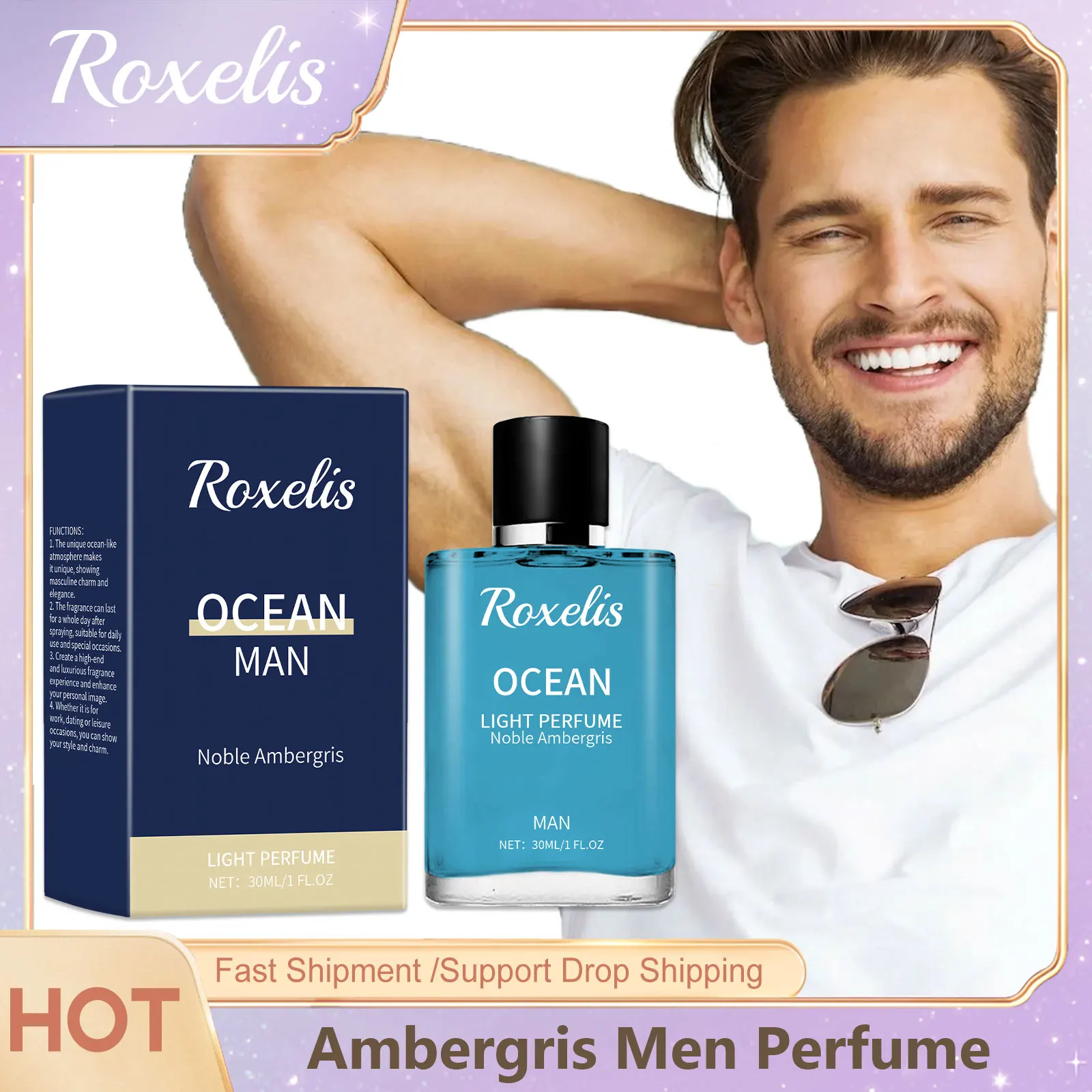 Blue Ocean Perfume for Men Ambergris Cologne Long Lasting Everyday Fragrance Gentleman Refresh Pheromone Eau De Toilette Spray