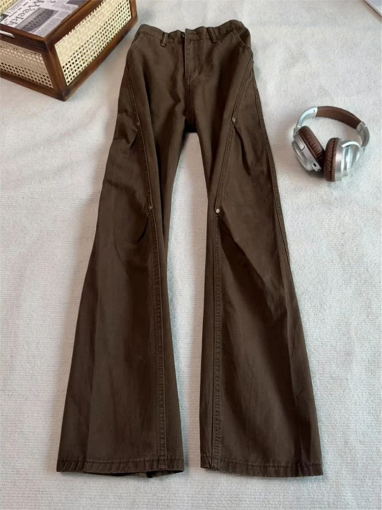 

Retro Brown Denim Jeans Men's Autumn Winter Heavy Cotton Fce Lined Sla Cut Knife Jeans Workwear Trousers