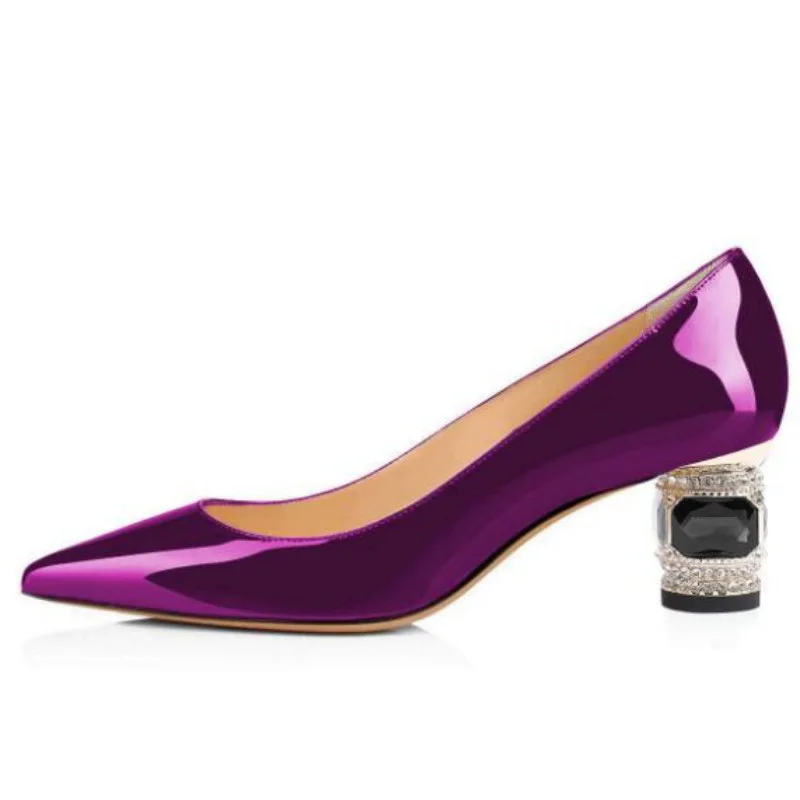 SHOFOO shoes Fashionable women's high heels. About 5.5 cm heel height. Crystal heel. Pointed toe pumps Purple women's shoes34-45