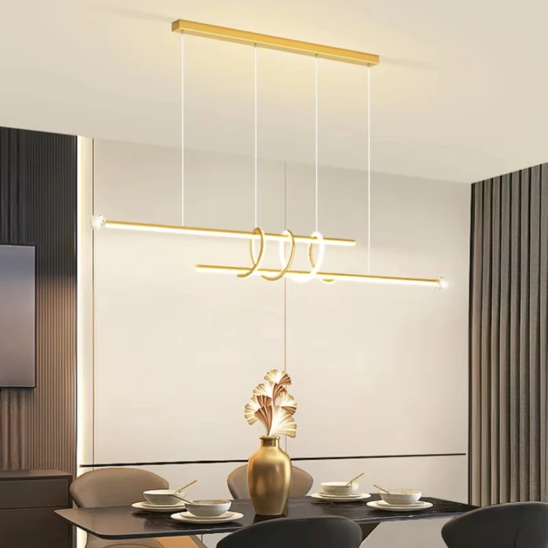 Modern Luxury LED Chandelier Wave Long Pendant Light Kitchen Dining Table Living Room Bedroom Lamp Home Decor Lighting Fixtures