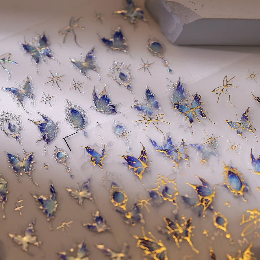 Jelly Butterfly 5D Nail Art Stickers Colourful Insect Animals Charming Sparkling Delicate Soft Relief Adhesive Manicure Decals