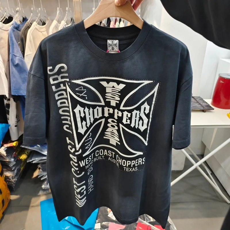 

Men Vintage West Coast Choppers T-Shirt Oversized Washed Graphic Tee Hip Hop Streetwear Casual Short Sleeve Top