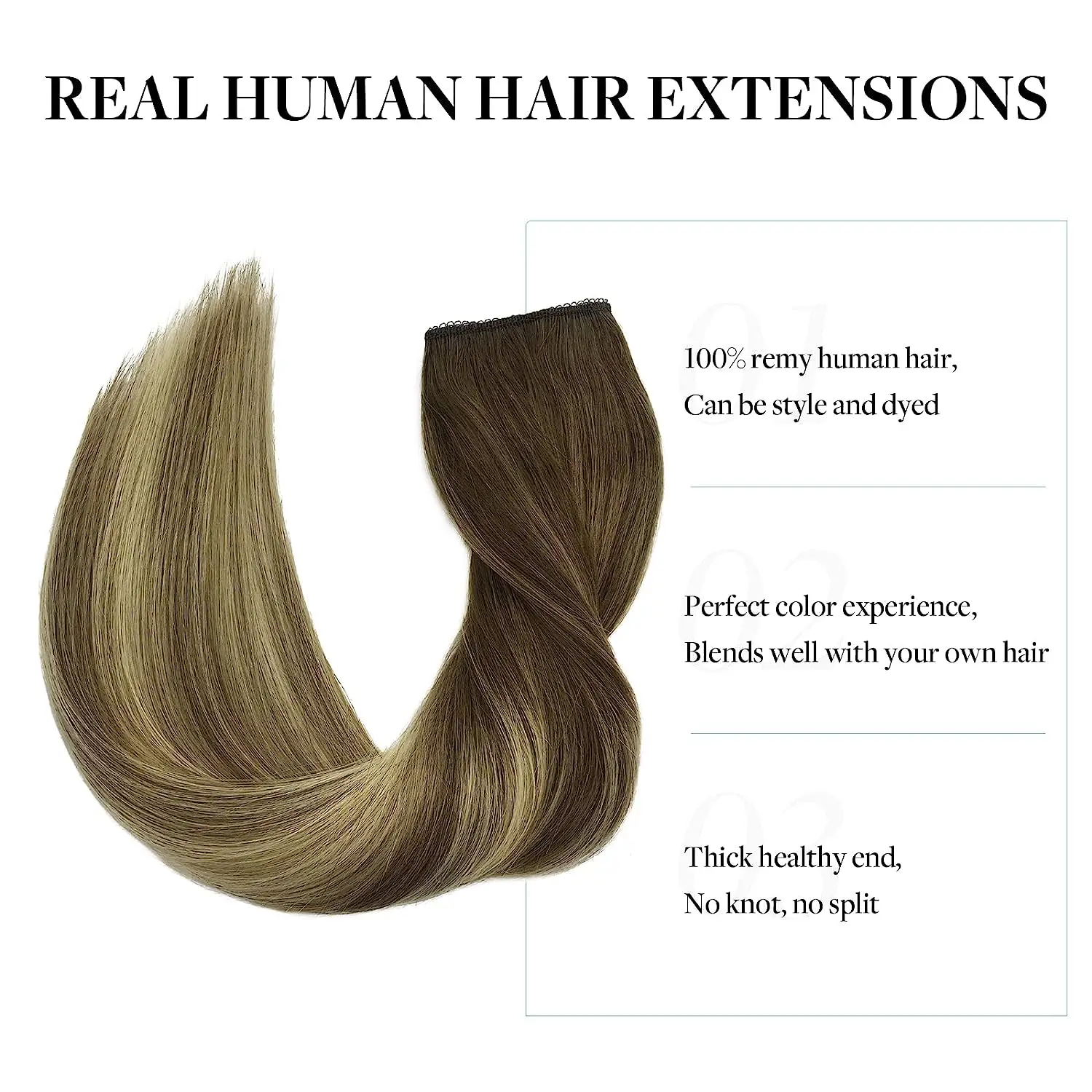 Natural Human Hair Extensions Invisible Wire Hair Extensions Straight Golden Blonde Balayage Remy Fishing Line with 4 Clips