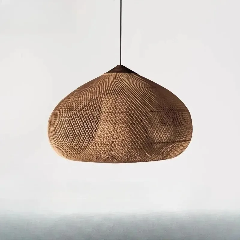 Japanese Wabi-Sabi Rattan Pendant Lamp, Handmade Boho Hanging Light with E27 Socket for Cafe, Restaurant & Dining Area