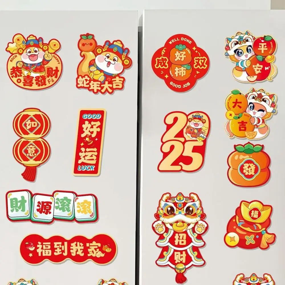 6pcs Cartoon Chinese New Year Fridge Magnets Celebrating Traditional 2025 Snake Year Refrigerator Magnet Cute Soft