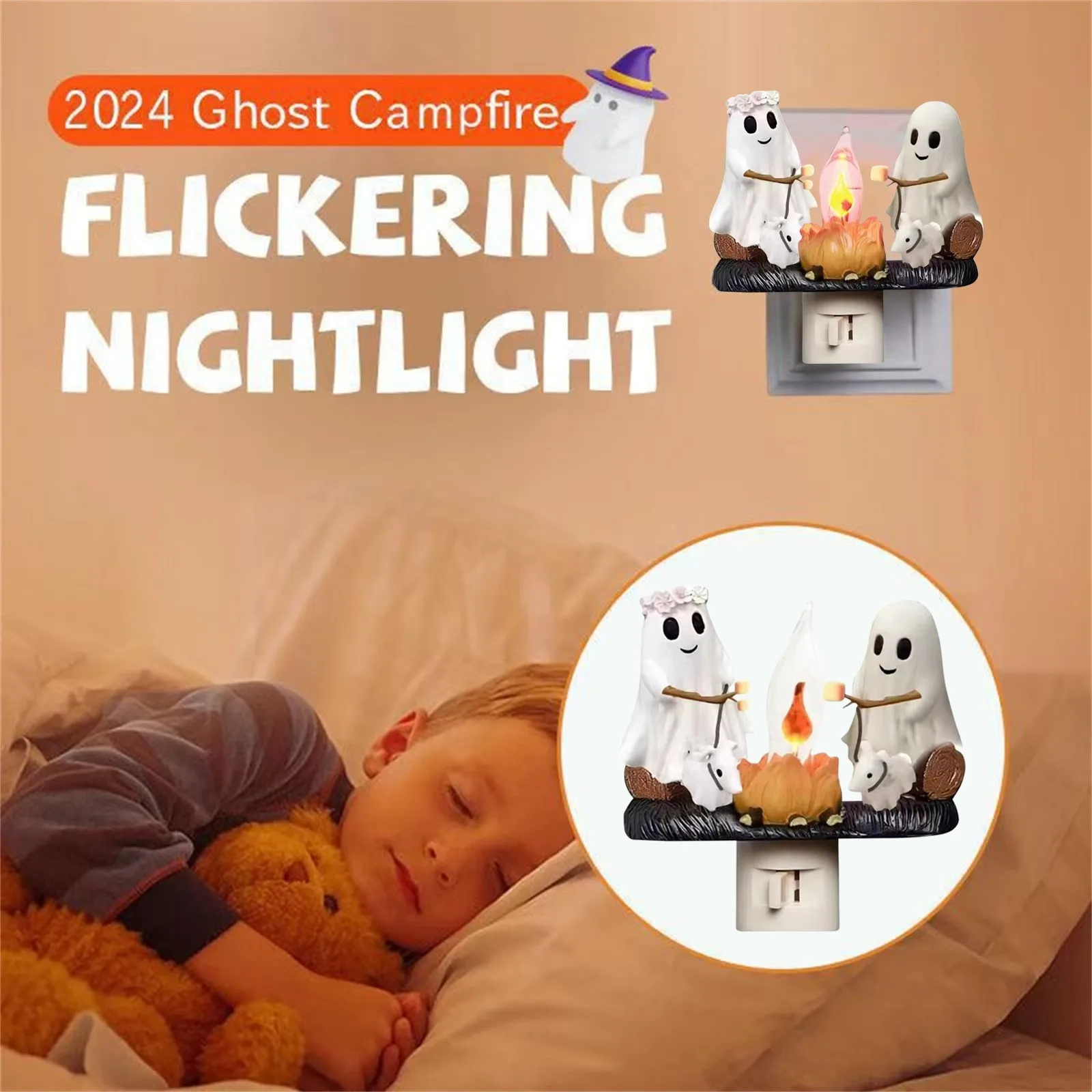 LED Simulado Campfire Night Light, Fantasma Flickering Decorações, Cão, Tabletop Lâmpada Decorativa para Casa, Escritórios, Pátio, Quintal