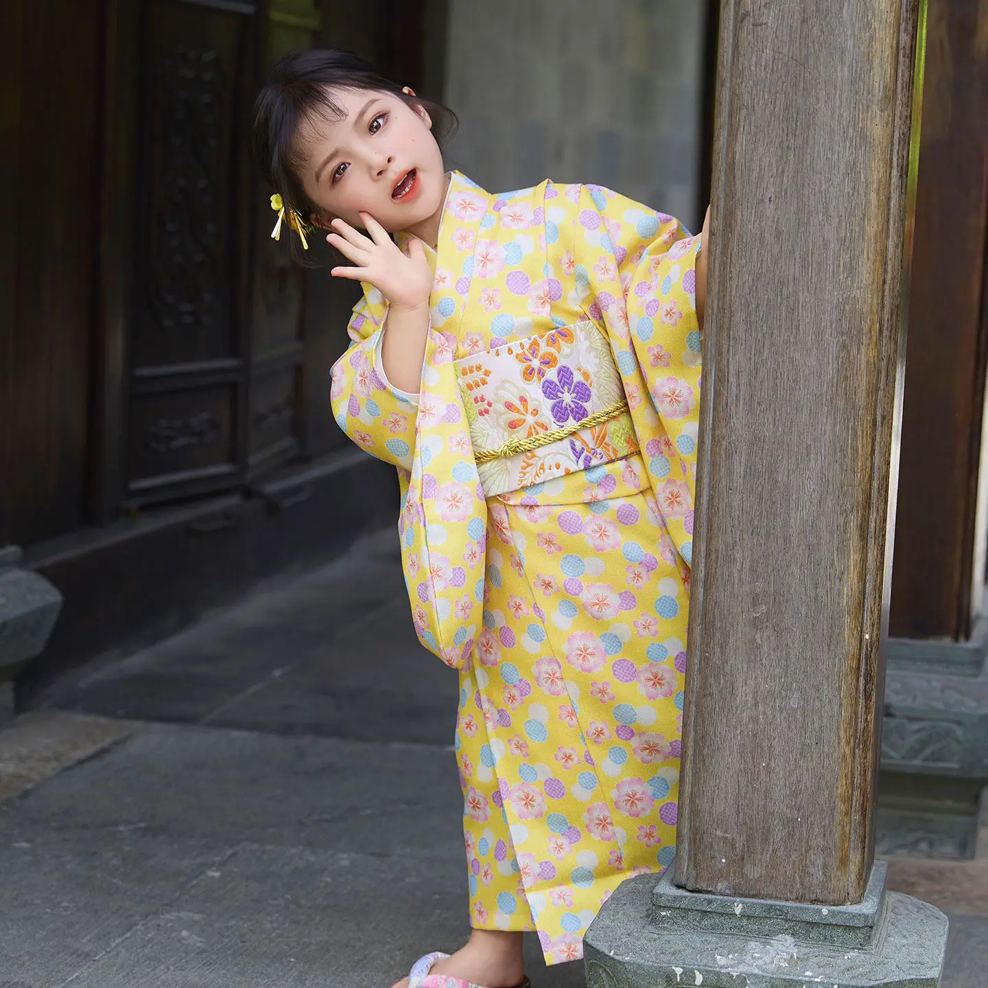 2026 New Japanese Yukata Kimono Girls Folk Dress Retro Flower Print Kimono With Obi Festival Show Stage Performance Custume