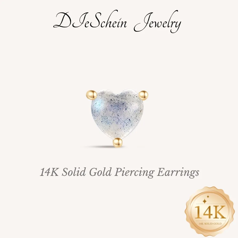 DIeSchein 14K Solid Gold Helix Piercing Earrings  Women Moss Agate Opal Flat Back Stud Earrings for Helix Tragus Daith Piercings