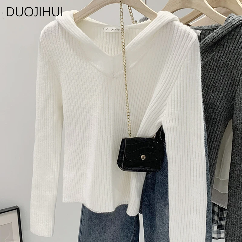 Duojihui Basic Hoodies schick gestreifte Langarm Frauen Pullover Herbst neue einfarbige Mode einfache lässige weibliche Pullover