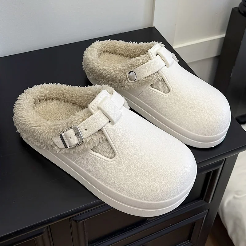 Waterproof Closed Toe Eva Birken Slippers 2025 Winter Warm Plush Home Slippers Woman Non Slip Flat Heels Indoor Cotton Shoes image 3