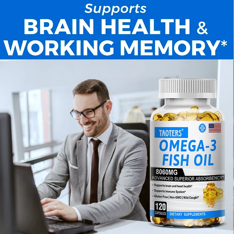 Fish Oil, Dietary Supplement, Omega-3, Supports Brain Immune Joint Heart Health, 8060 Mg High Absorption, Rapid Release Capsules