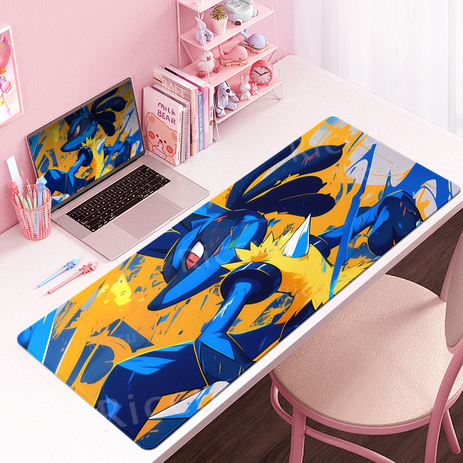Estetyczna podkładka pod mysz Anime P-pokemon Lucario Wzór Mata na stół Komputer Laptop Klawiatura Dywaniki Akcesoria do biura i gier Dywan XXL — zdjęcie produktu 3