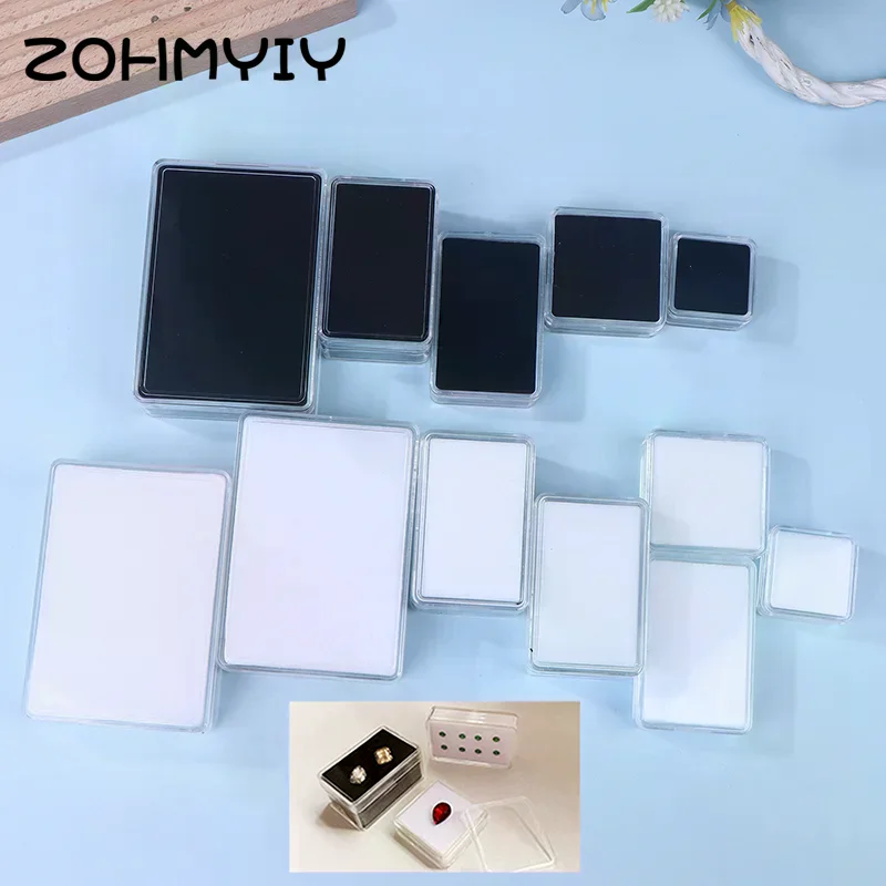 Transparent Diamond Jewelry Display Box With Foam Pad Bare Stone Gem Storage Container Case Glass Beads Organizer Packaging Box