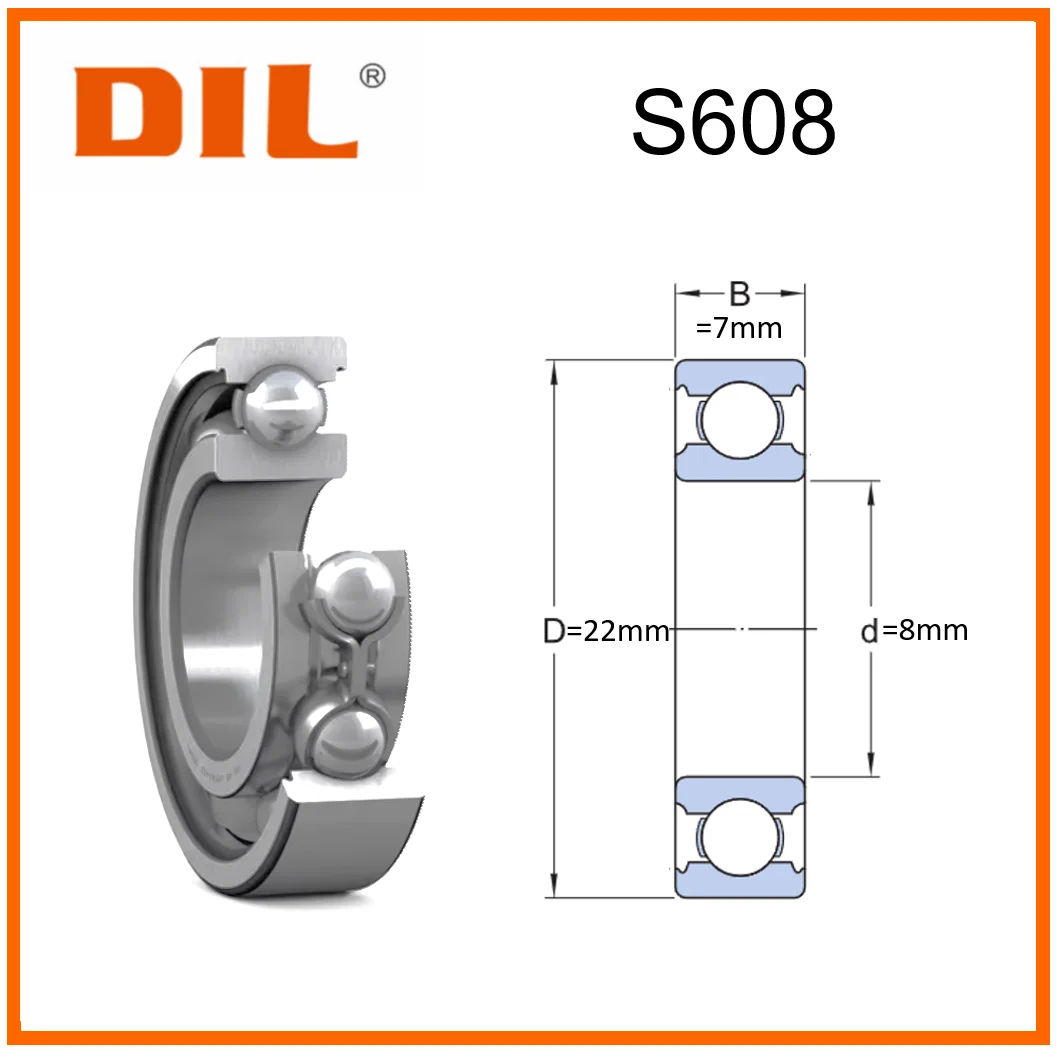 Original New DIL Stainless Steel Miniature deep groove ball bearing S608 608 608ZZ 608-2Z 608-2RS for 3D printer SKF replacement