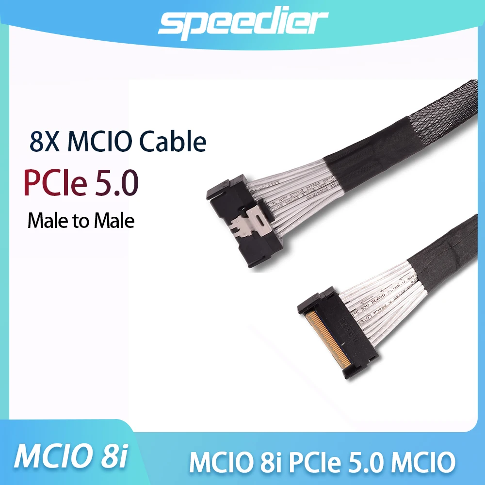 MCIO 8i PCIe 5.0 MCIO To MCIO 8X Male To Male Straight 32Gbps High Speed Black Interconnect Cable for Data Center AI GPU Server