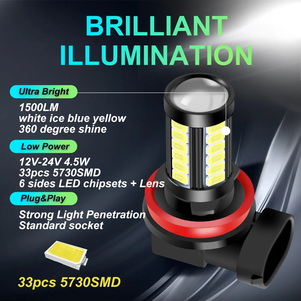 2Pcs H11 H8 9006 HB4 9005 HB3  Auto Lamp Car Anti Fog Light Bulb for FIAT 500 Grande Punto Tipo Stilo Astra Bravo Panda Freemon