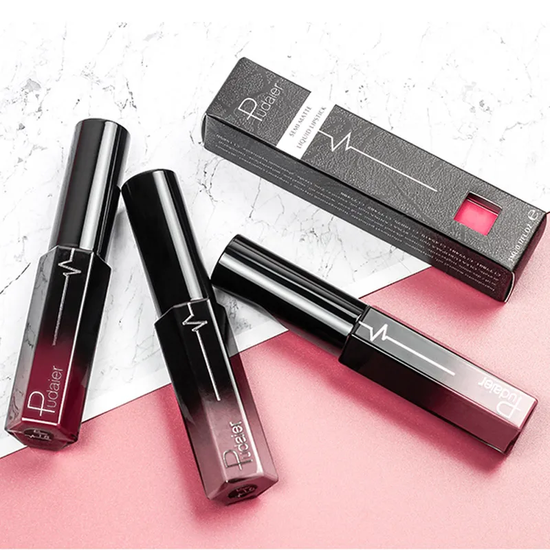 Pudaier-Batom Líquido Semi Matte, Maquiagem Lábios, Meio Brilho Labial Hidratante, Cosméticos Hidratante, Lipgloss, Maquiagem Batom