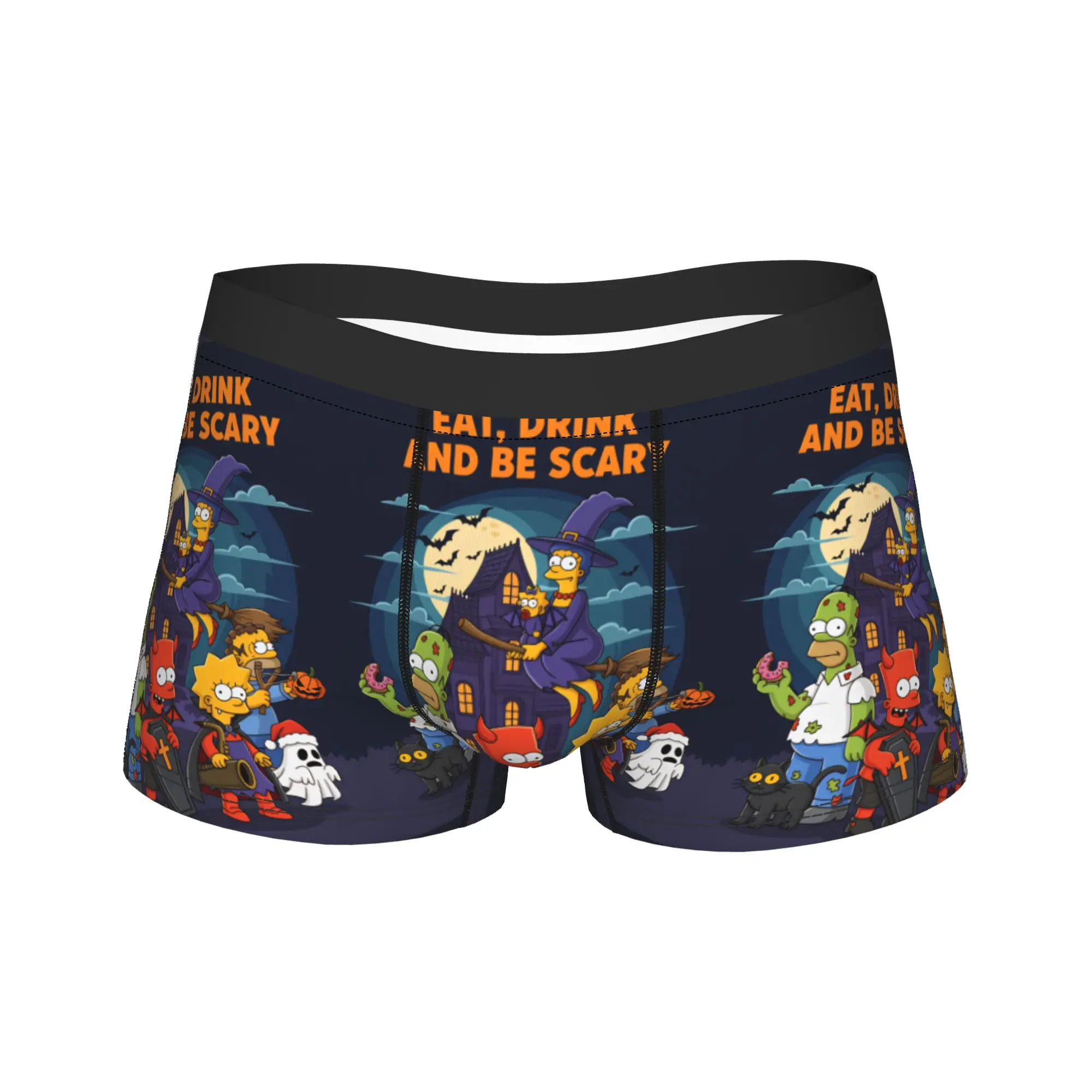 S-Simpsons Halloween Eat Drink and Be Scary Trunk 3D Pouch Underwear High Quality Custom Shorts Briefs Elastic Men Panties