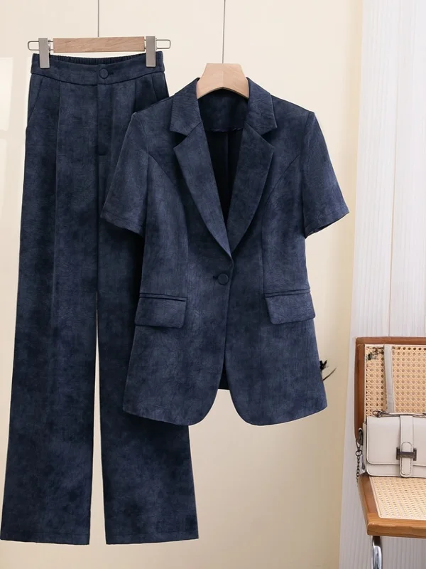 고급 명품 패셔너블 전문가용 수트 세트 여름 염색 아세테이트 반팔 투피스 세트 우아한 비즈니스 웨어