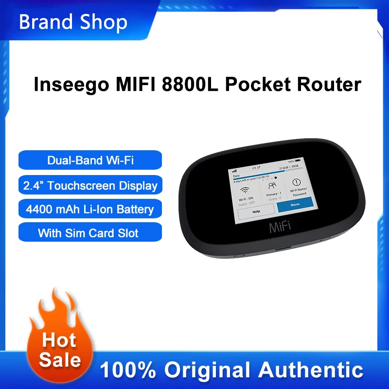 

Карманный Wi-Fi роутер Inseego MIFI 8800L, цветной сенсорный дисплей 2,4 дюйма, Мобильная точка доступа 4G LTE со слотом для Sim-карты, аккумулятор 4400 мАч